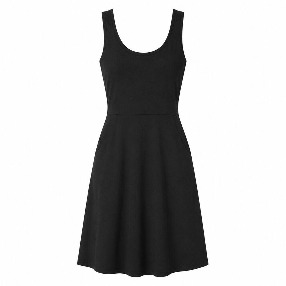 Pact Black Fit Flare Midi Dress Bow Back Minimalist Organic Cotton XS